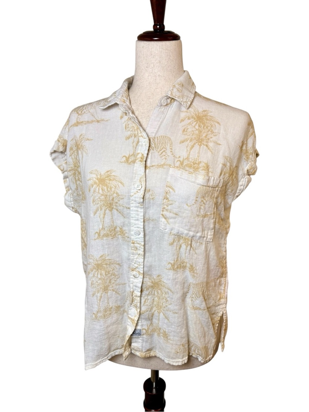 Rails Cream Tan Linen Wild Bengals Vacation Whitney Button Down Shirt Small